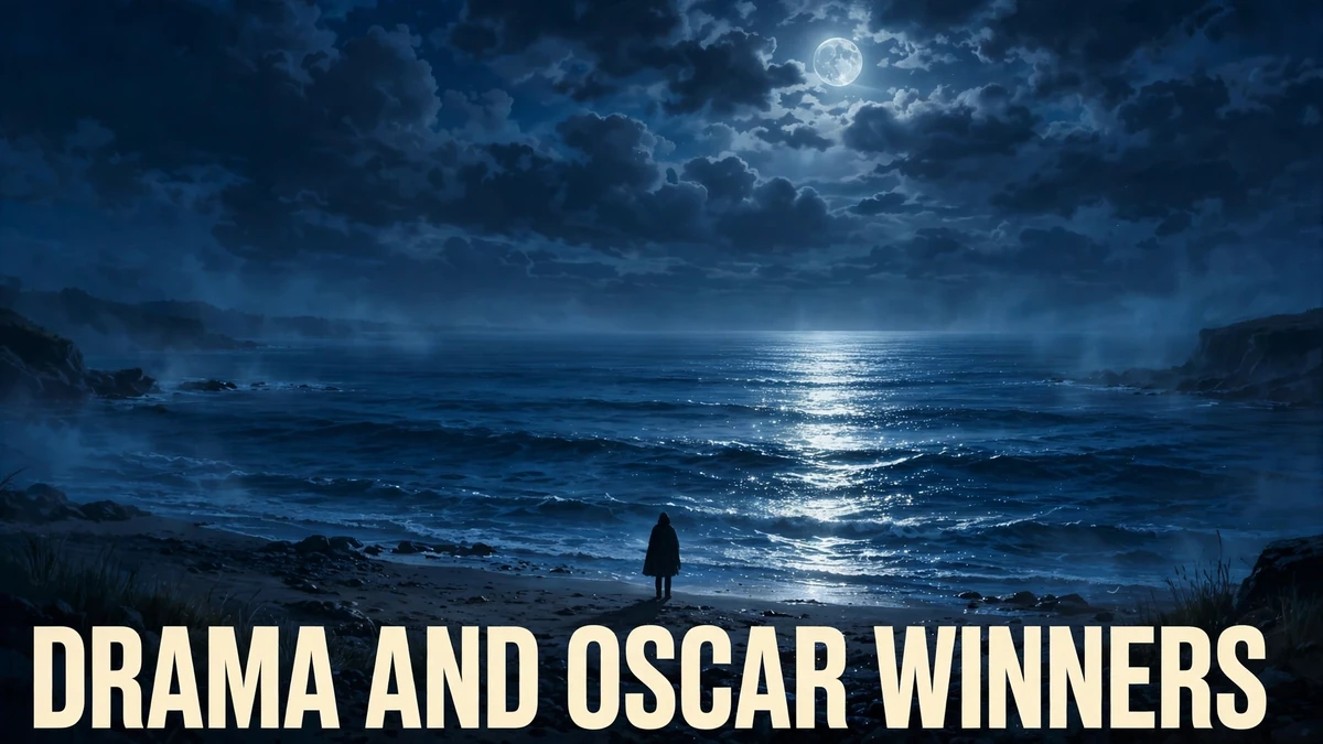 Original editorial illustration of a moonlit beach at night with a lone figure at the water's edge