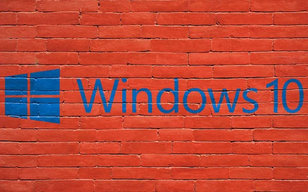 Windows 10 logo on a red brick wall